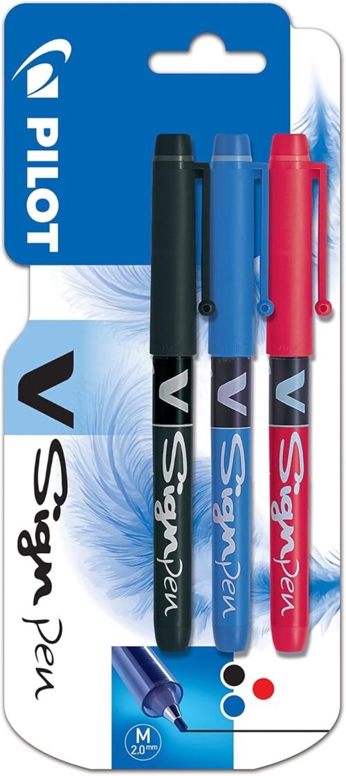 Pilot – Blister 3 V-Sign Pen – Feutre d’écriture – Noir/Bleu/Rouge – Pointe moyenne