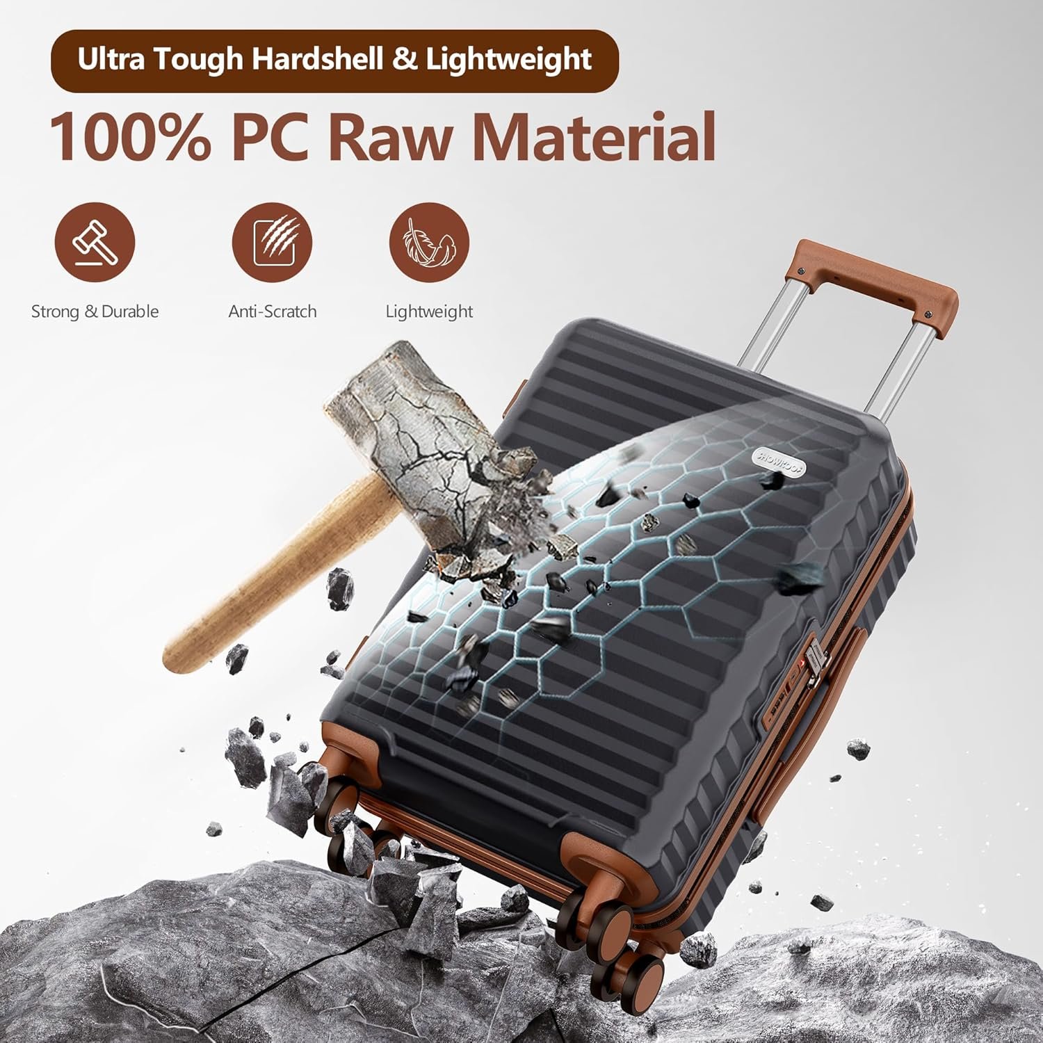 SHOWKOO Set Valise 3 de Voyage Rigide Cabine Extensible 100% PC Grande Taille Sets de Bagages à 360° roulettes Pivotantes Silencieuses et Serrure TSA (M L XL-Noir Élégant) – Image 3