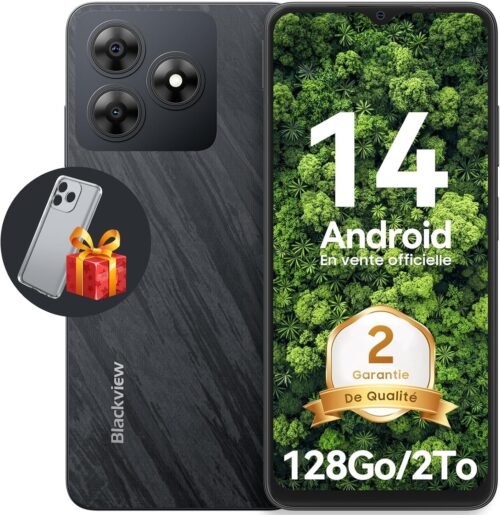 Blackview WAVE 8 Android 14 Téléphones Portables Débloqués, Écran 6.56″ Smartphones Pas Cher 4G, 12Go+128Go/TF 2To,5000mAh/Double SIM/Octa Core/13MP+8MP/Fingerprint/Etui de protection/2Ans de Garantie