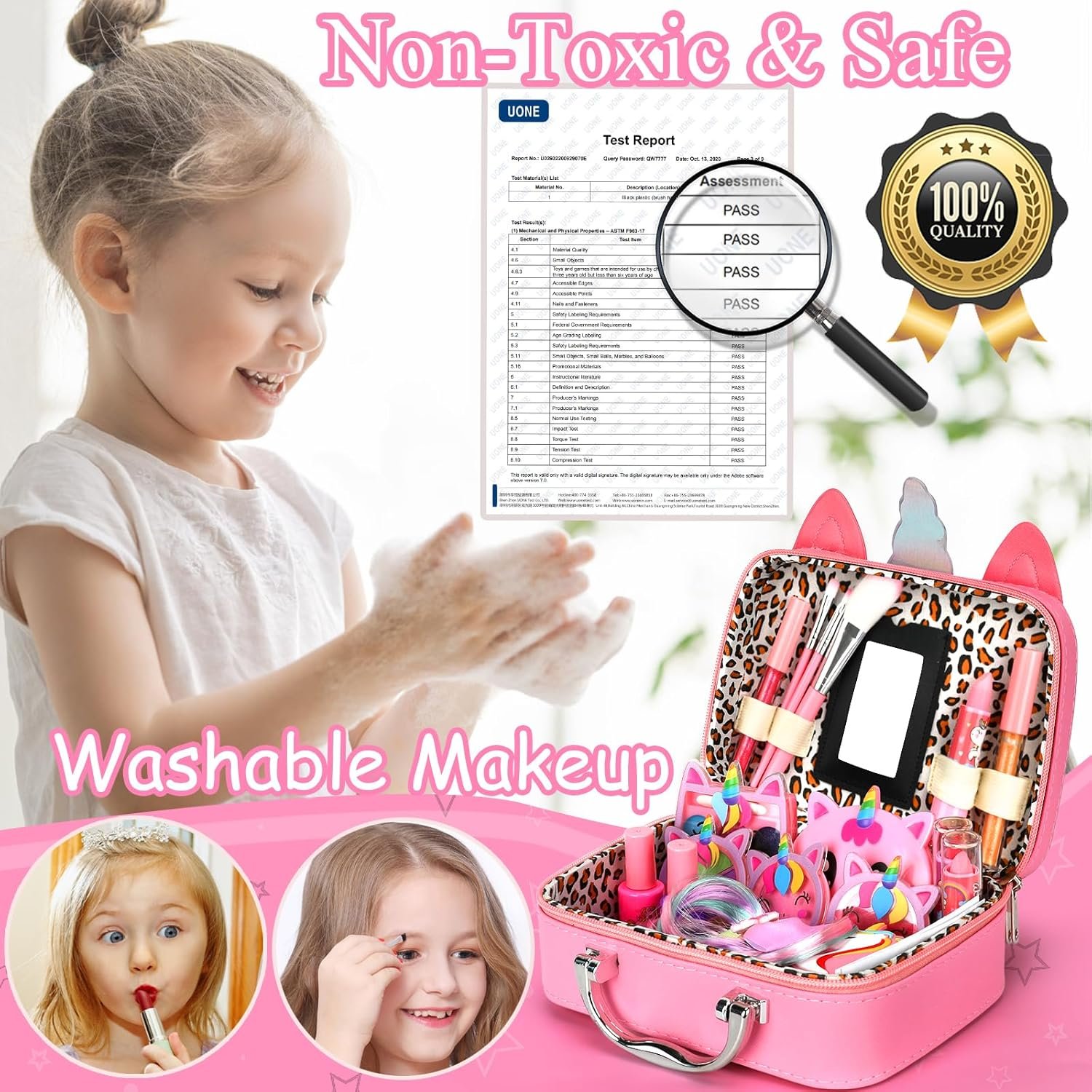 Flybay Maquillage Enfant Jouet Filles, Lavable Malette Maquillage Jouet pour Enfant, Coffret Maquillage Enfant Filles Makeup Set, Cadeau de Noël Anniversaire Jouet pour Princesse Fille 3 4 5 6 7+ Ans – Image 3