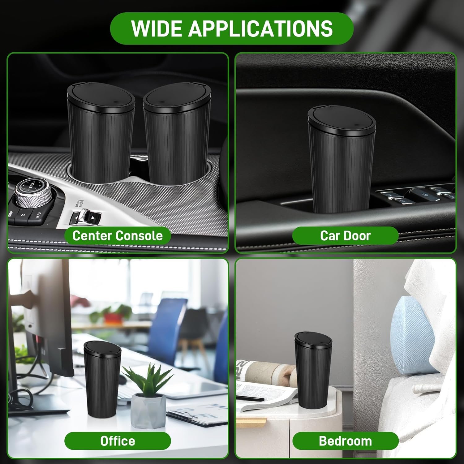 Yimomoyi 2 Pièces Poubelle Voiture, Poubelle de Voiture avec Couvercle, Mini Poubelle Voiture Interieur, Portable Poubelle de Voiture Imperméable avec 4 Rouleaux de Sacs Poubelles(Noir) – Image 7