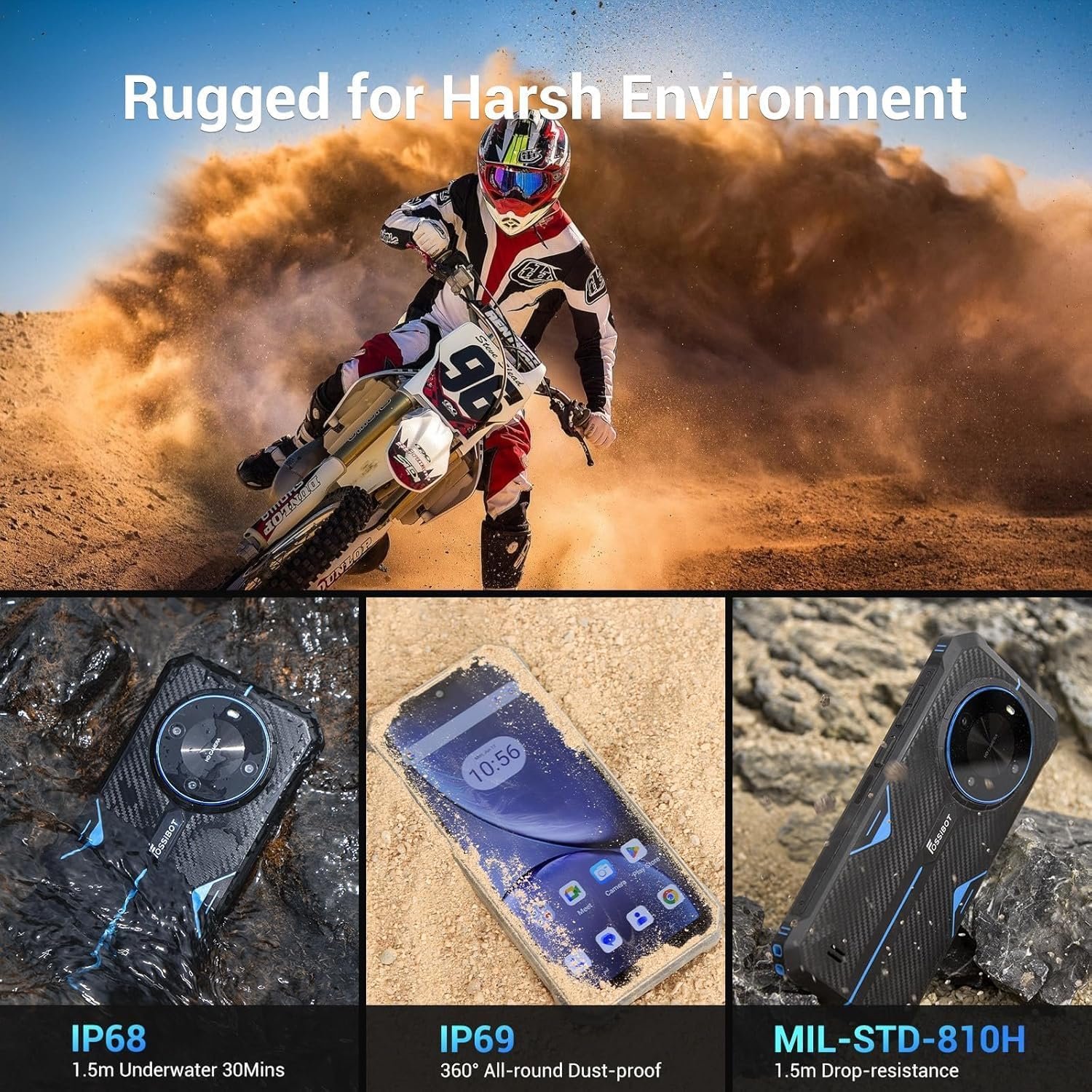 FOSSiBOT F105 Smartphone Incassable Android 14, 6.745" HD+ écran Smartphone Etanche, 10300mAh Telephone Portable Incassable, 12Go(4+8)+64Go/128Go Extensible, 20MP+8MP/4G-Dual SIM/OTG/GPS/Face ID – Image 7