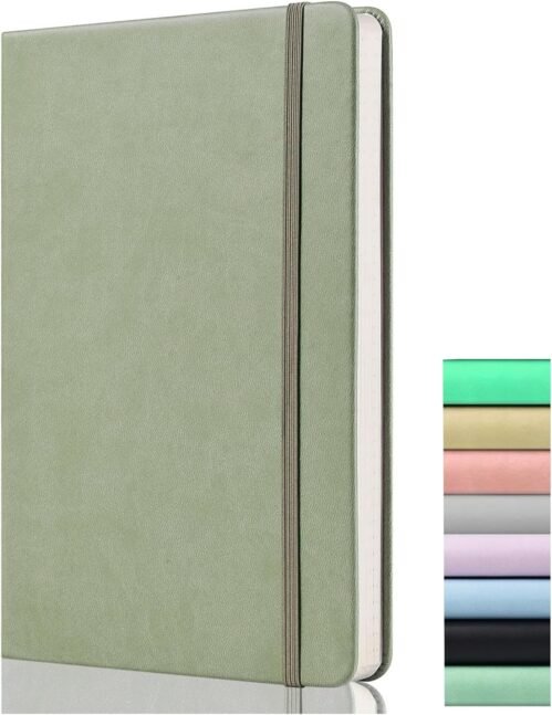 Bullet Journal Pointillé – Carnet de Notes Pointillé A5-120gsm Papier, 172 Pages, Végane cuir Relié avec Point Journal, Poche arrière, 2 Rubans de Marc, Gris Clair