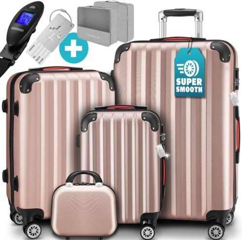 MONZANA® Set de 4 Valises Rose Doré avec Vanity-Case M/L/XL pèse-Bagages Cadenas Inclus Bagage Trolley à roulettes Voyage