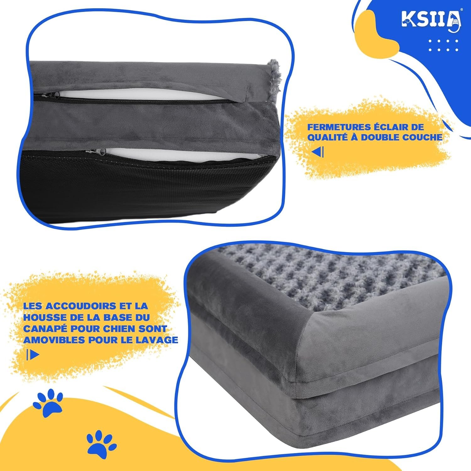 KSIIA Panier Chien Grande Taille, 105x70x18cm, Orthopedique Canapé pour Chien XL, Lit pour Chien Housse Dehoussable et Lavable, Gris – Image 8