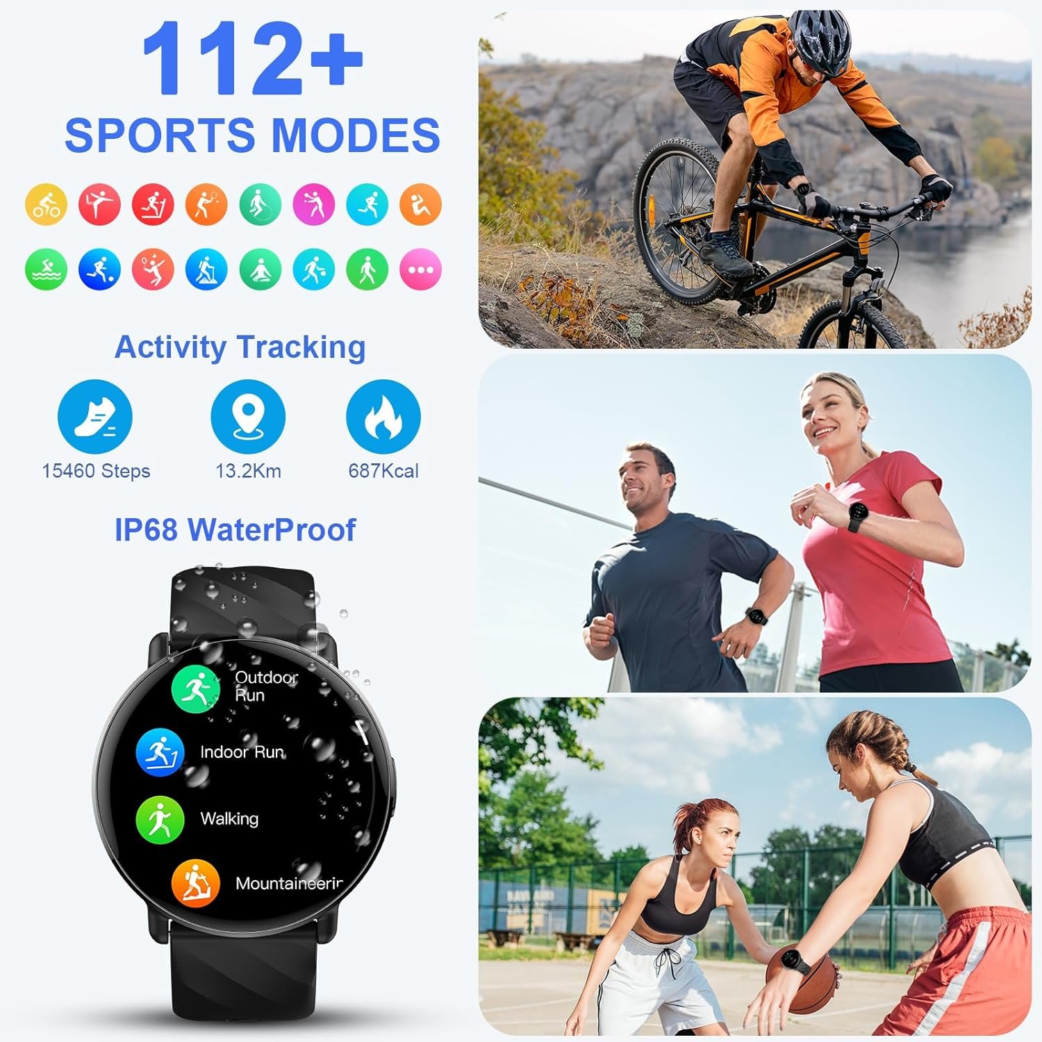 Montre Connectée Homme Femme avec Appel Bluetooth, 1.39" HD Full Touch Smartwatch, 112+Modes Sportifs, Montre Connectee Sport Etanche IP68 avec Sommeil/Cardiofrequencemetre/Podometre pour Android/iOS – Image 4