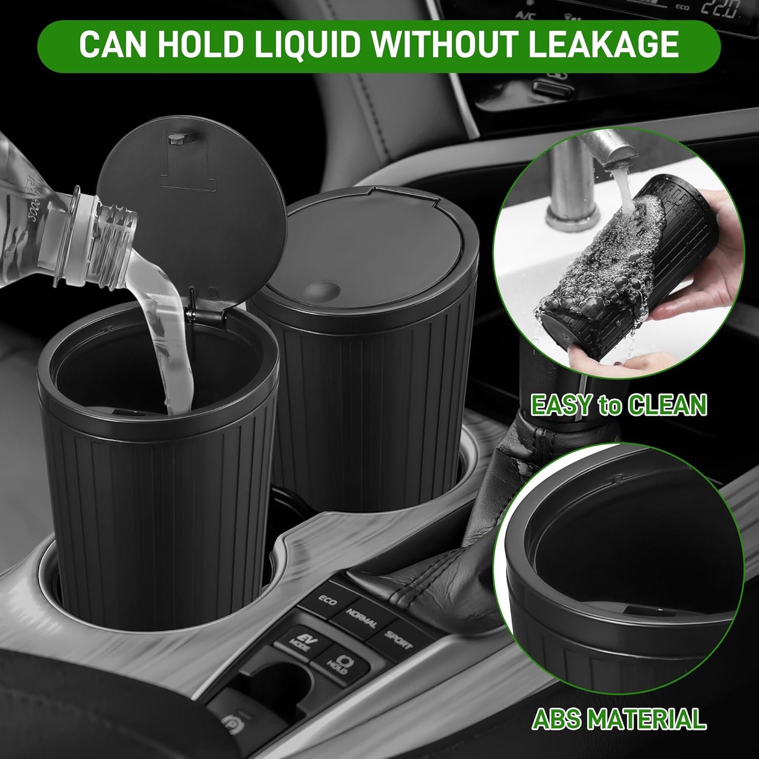 Yimomoyi 2 Pièces Poubelle Voiture, Poubelle de Voiture avec Couvercle, Mini Poubelle Voiture Interieur, Portable Poubelle de Voiture Imperméable avec 4 Rouleaux de Sacs Poubelles(Noir) – Image 6