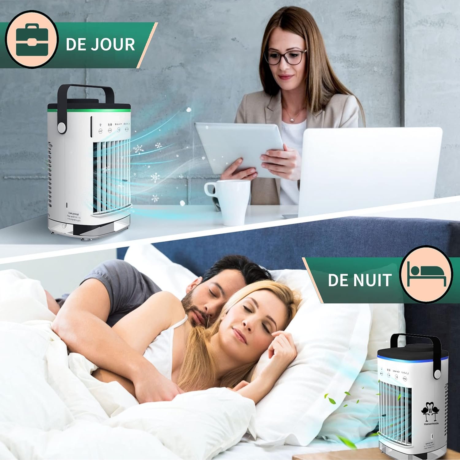 COOLI FRAIS Climatiseur Mobile Sans Evacuation, Clim' Tactile 2024 USB Type-C Portable, Double Reservoir Eau + Glace 700mL, 4 Vitesses / 2 modes de refroidissement (fraîcheur & brouillard), Silencieux – Image 6