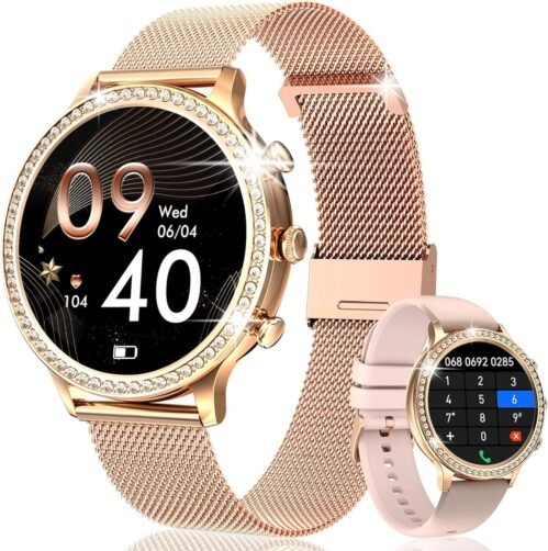 ETELIAR Montre Connectée Femme, avec Appel Bluetooth, 1.32 » HD Smartwatch, Fonction Féminine/Fréquence Cardiaque/Sommeil/SpO2/20 Modes Sportif Calories Android iOS Or, Cadeau pour Femme (1.32 Pouce)