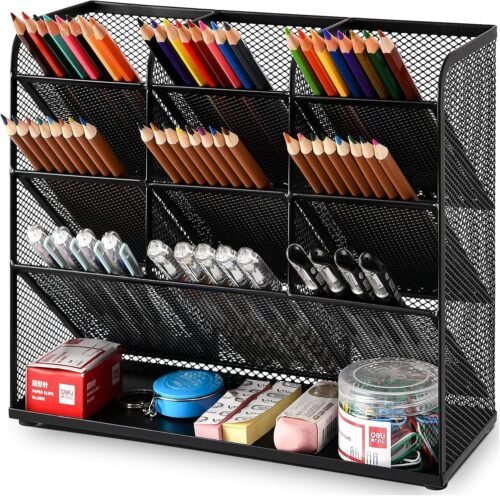 Marbrasse Organiseur de Bureau en Maille, Porte-Stylo Multifonctionnel, Organisateur pour Bureau, Organisateur Stationnaire de Bureau, Support de Rangement pour Fournitures de Bureau à Domicile (Noir)