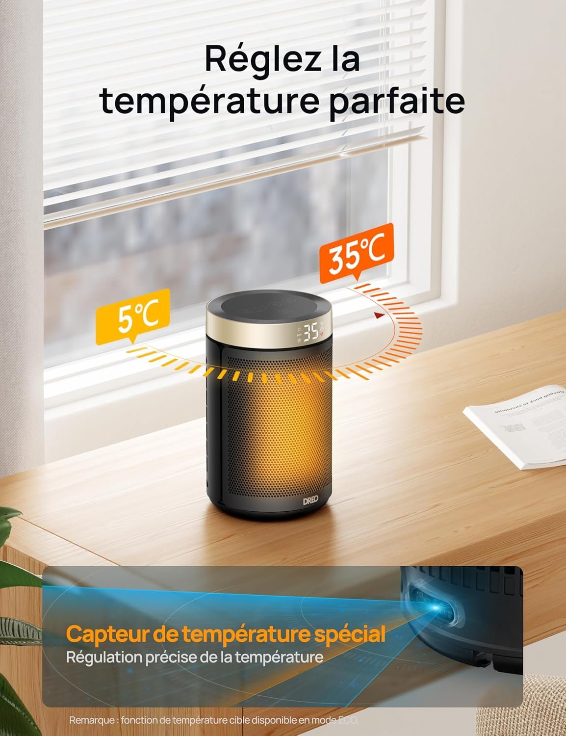 Dreo Chauffage d'appoint, chauffage electrique soufflant economique avec thermostat, minuterie 1-12H, mode éco, chauffage céramique PTC rapide de 1500 W en toute sécurité, Atom 316 – Image 6