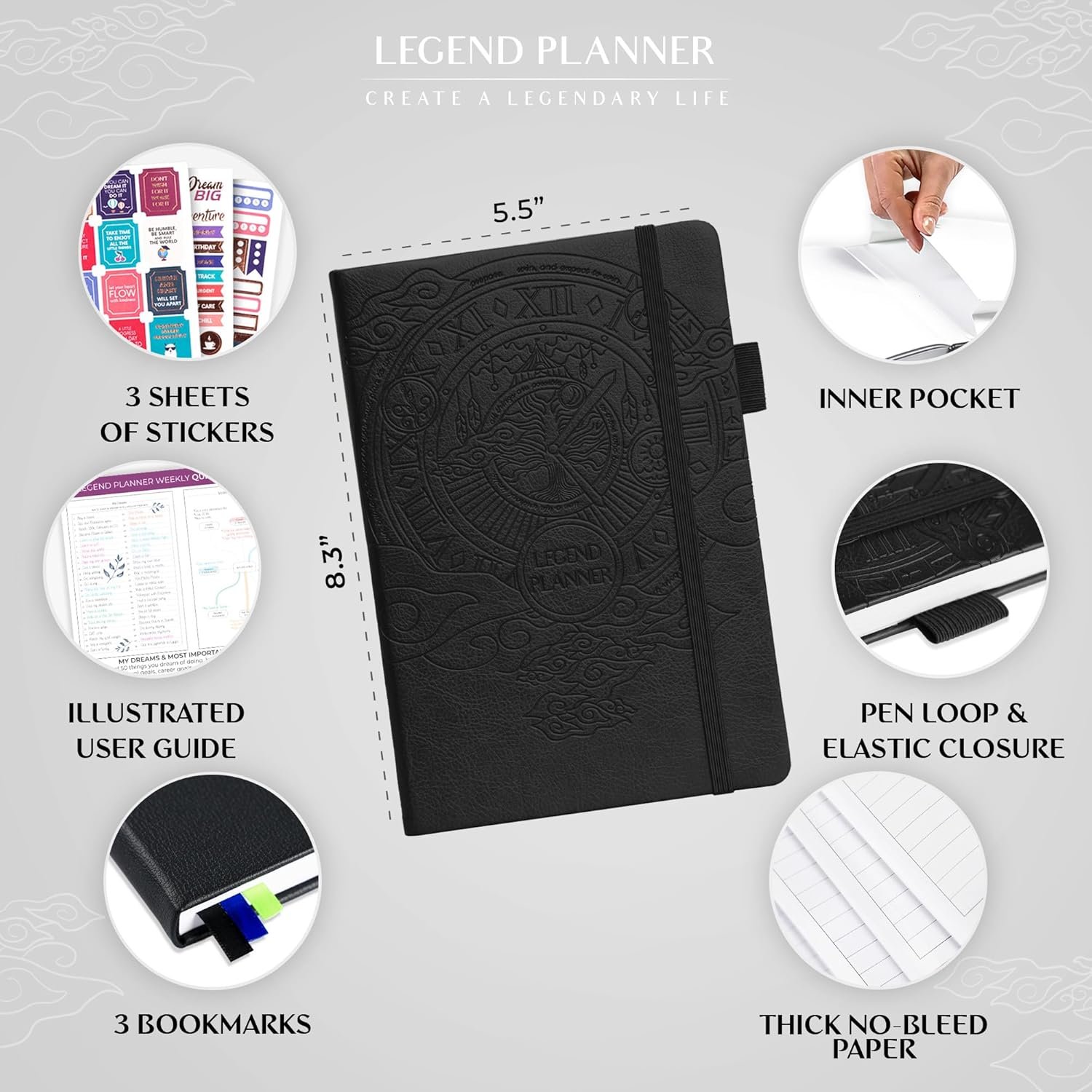 2020 Legend Planner - Meilleur agenda hebdomadaire et calendrier mensuel pour augmenter la productivité, atteindre les objectifs et gérer le temps-maître - A5, non daté - Noir – Image 2