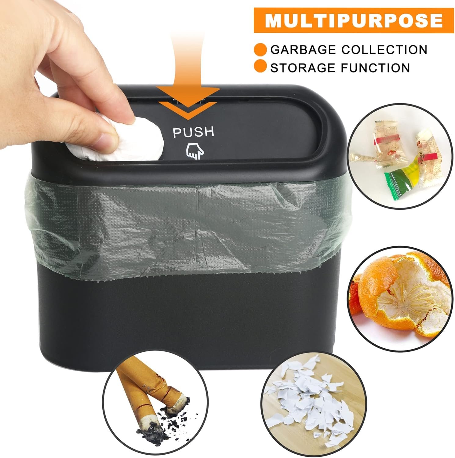 Petite Poubelle de Voiture avec Couvercle, Étanche, Boîte de Rangement Suspendue Portable, pour Bureau (Noir) – Image 5