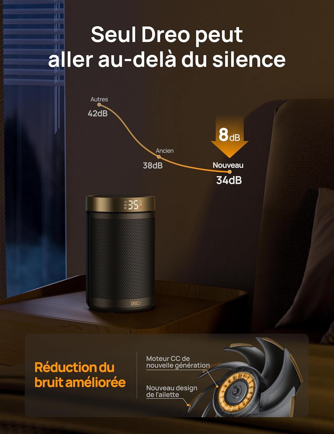 Dreo Chauffage d'appoint, chauffage electrique soufflant economique avec thermostat, minuterie 1-12H, mode éco, chauffage céramique PTC rapide de 1500 W en toute sécurité, Atom 316 – Image 7