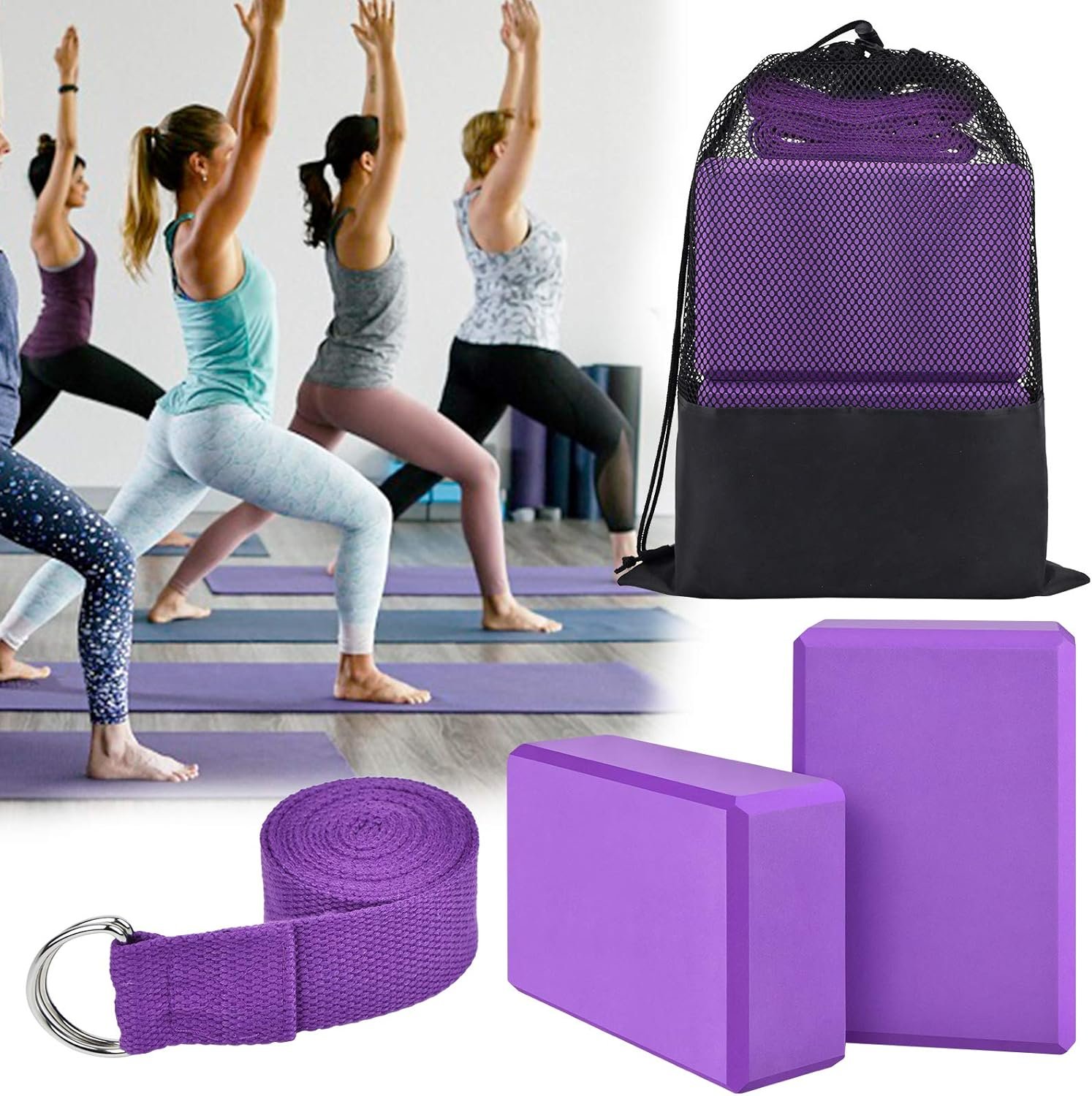 Brique Yoga Lot 2 Bloc Yoga Block Brique de Yoga Blocks Briques Kit Yoga Accessoires Avec Sangle et Sac de Yoga 【Lot de 4 Pièces】 – Image 7