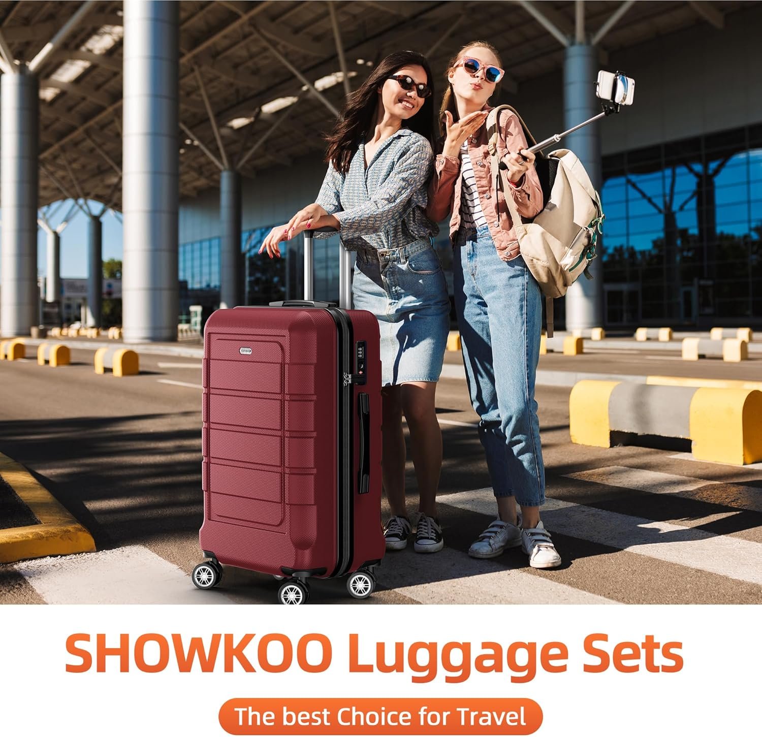 SHOWKOO Valise Rigide Extensible PC+ABS Légère Durable Trolley Sets de Bagages Valise Set Cabine avec 4 roulettes Silencieuses à 360° et Serrure TSA – Image 2
