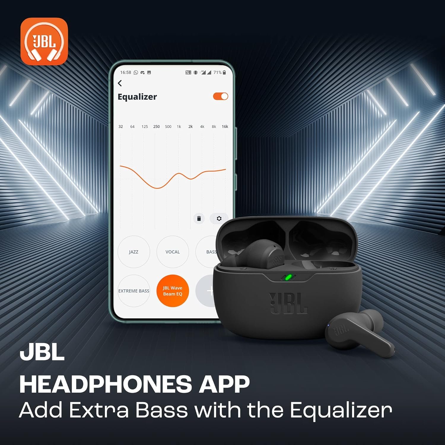 JBL Wave Beam, Écouteurs Intra-Auriculaires sans Fil, Résistance à l'Eau IP54 et IPX2, Appels Mains Libres et Batterie à Autonomie de 32 heures, en Noir – Image 4
