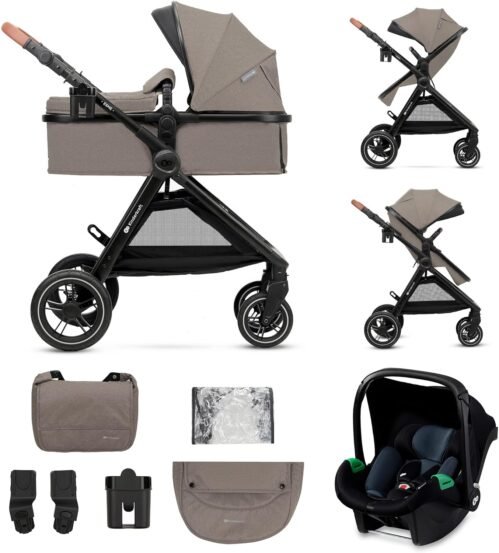 Kinderkraft ESME Poussette 3 en 1 avec porte-bébé Mink PRO I-Size, système de voyage, poussette bébé, poussette pliable, pour nouveau-né jusqu’à 4 ans, Beige
