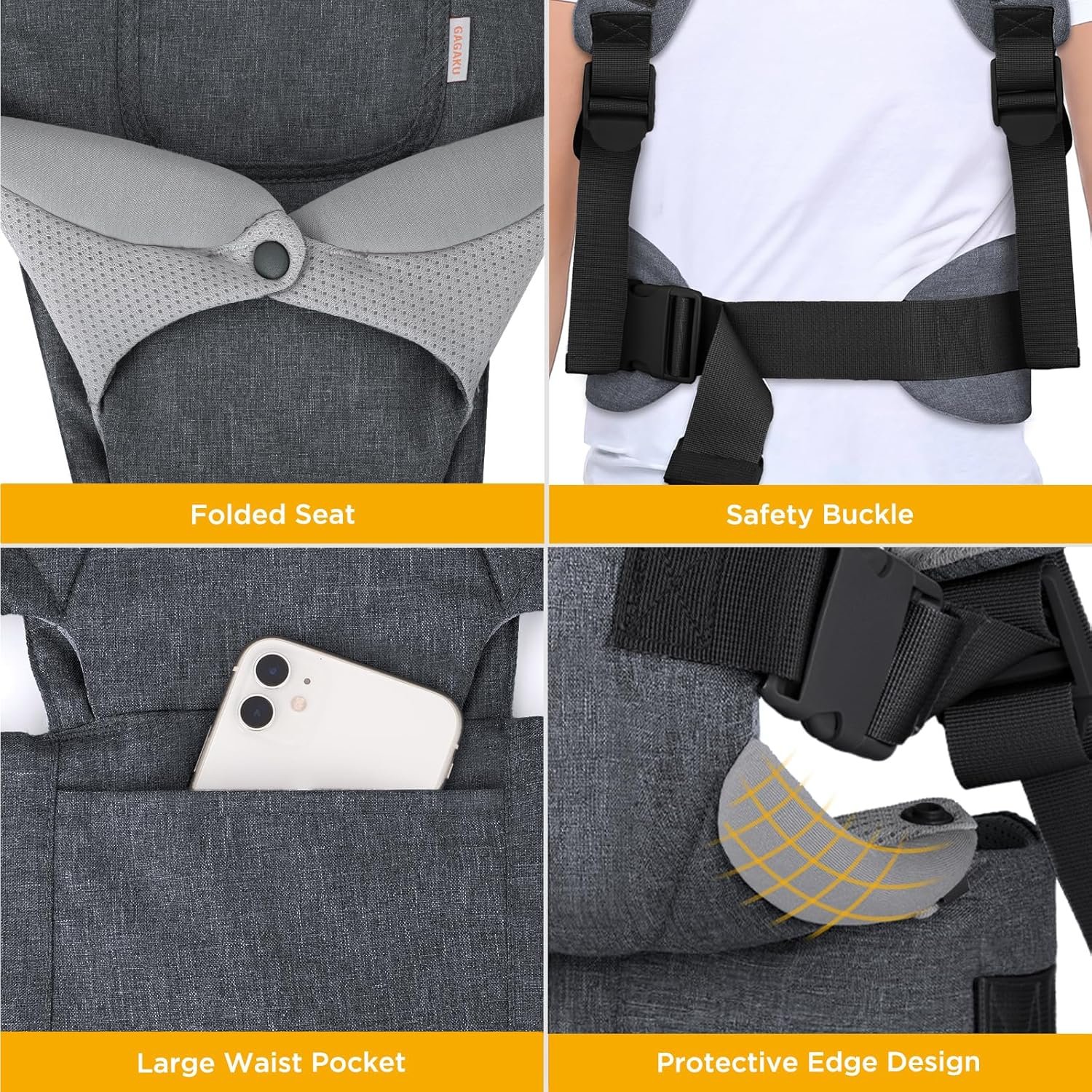 GAGAKU Porte-bébé pour bébés et tout-petits de 0 à 36 mois, Advanced 4-en-1 Porte bebe Facile à porter en position face à face vers l'avant et vers l'arrière pour enfants-Gris foncé – Image 4