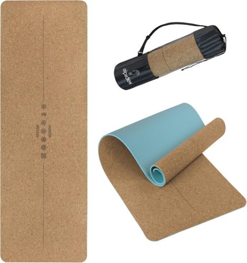 ALPIDEX Tapis Yoga Liège Naturel TPE 183 x 61 x 0,6 cm Sac Transport Mat Antidérapant Pilates Gymnastique Fitness