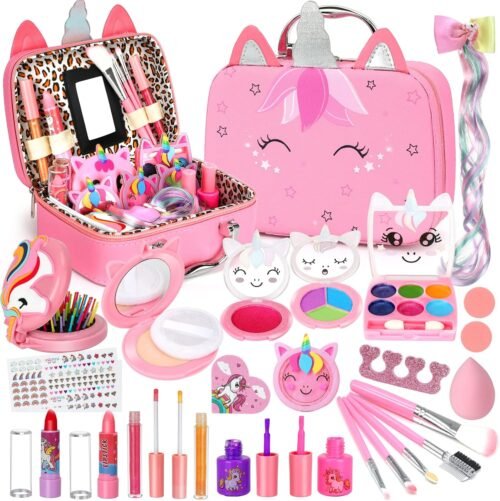 Flybay Maquillage Enfant Jouet Filles, Lavable Malette Maquillage Jouet pour Enfant, Coffret Maquillage Enfant Filles Makeup Set, Cadeau de Noël Anniversaire Jouet pour Princesse Fille 3 4 5 6 7+ Ans