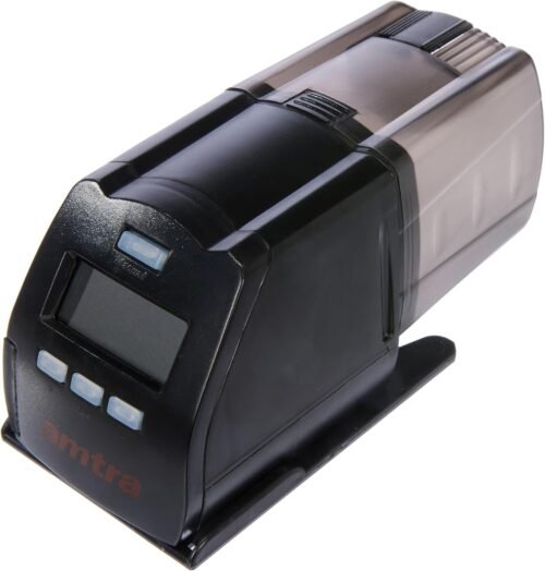 Amtra autofood 24desluxe – Mangeoire Automatique pour Poissons avec Minuterie Numérique Programmable – Ajoutez-la à Vos Accessoires d’Aquarium (Couleur Noire, Piles AA Incluses)