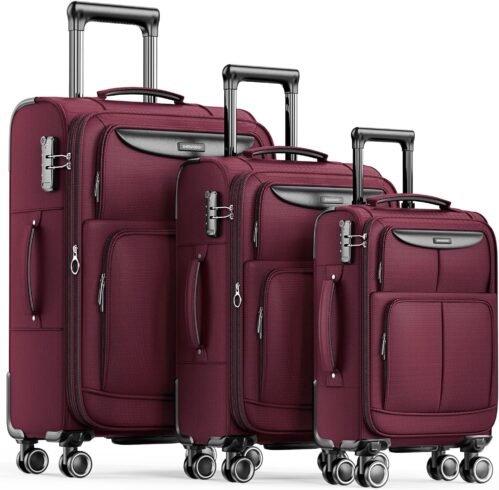 SHOWKOO Valise Lot de 3 Souple Extensible Légère Durable Trolley Tissu Oxford Sets de Bagages Cabine avec 4 roulettes Silencieuses à 360° et Serrure TSA