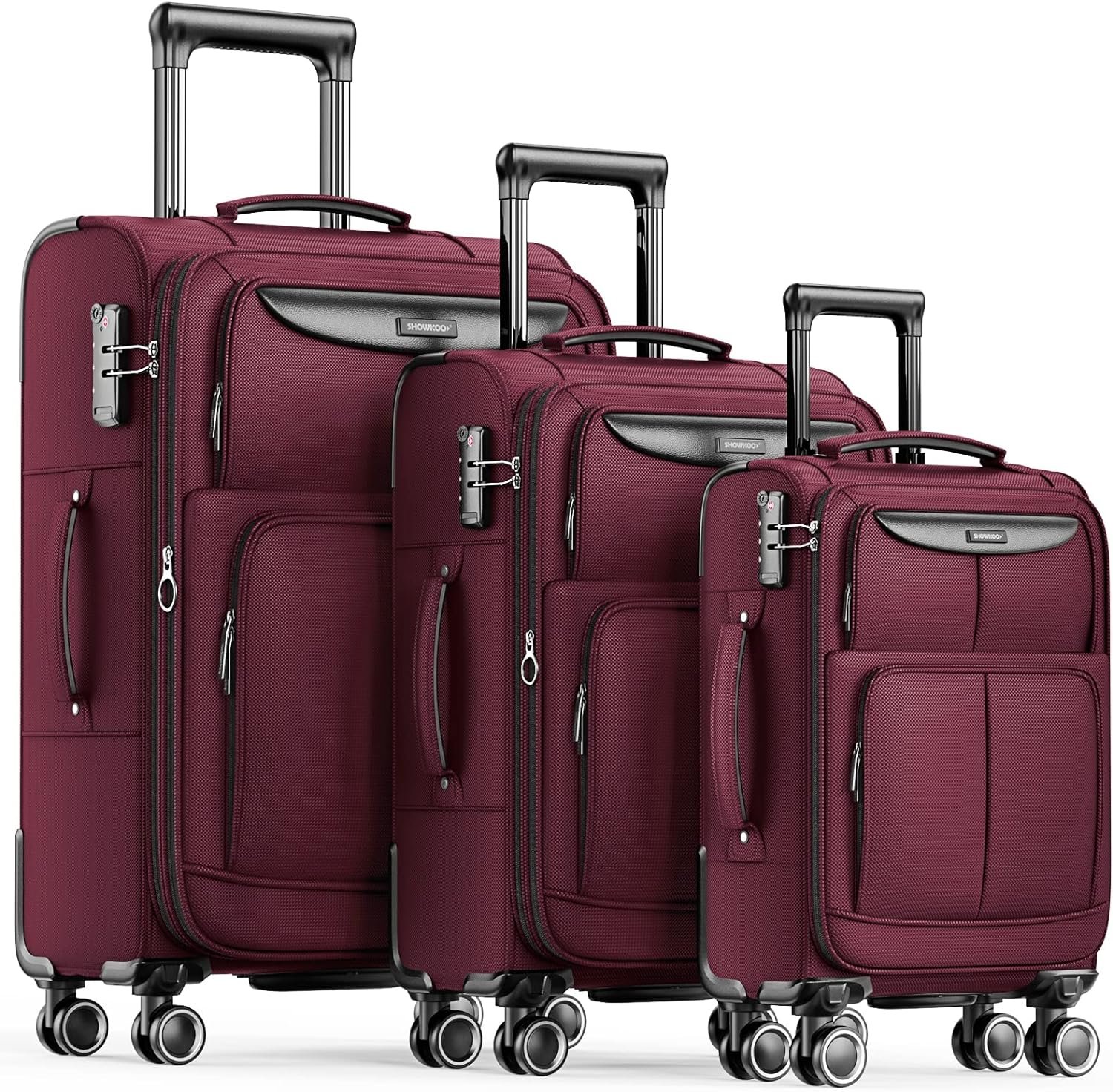 SHOWKOO Valise Lot de 3 Souple Extensible Légère Durable Trolley Tissu Oxford Sets de Bagages Cabine avec 4 roulettes Silencieuses à 360° et Serrure TSA