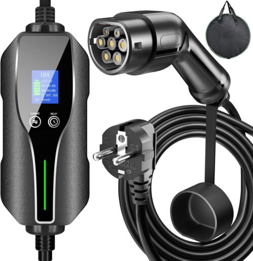 Chargeur Voiture Eelectrique 3.6KW 6/8/10/13/16A Ajustable 8M Câble de Charge Type 2 Chargeur EV avec Fonction de Retard étanche IP67 avec Sac de Transport Zimiking IEC 62196-2 Femelle