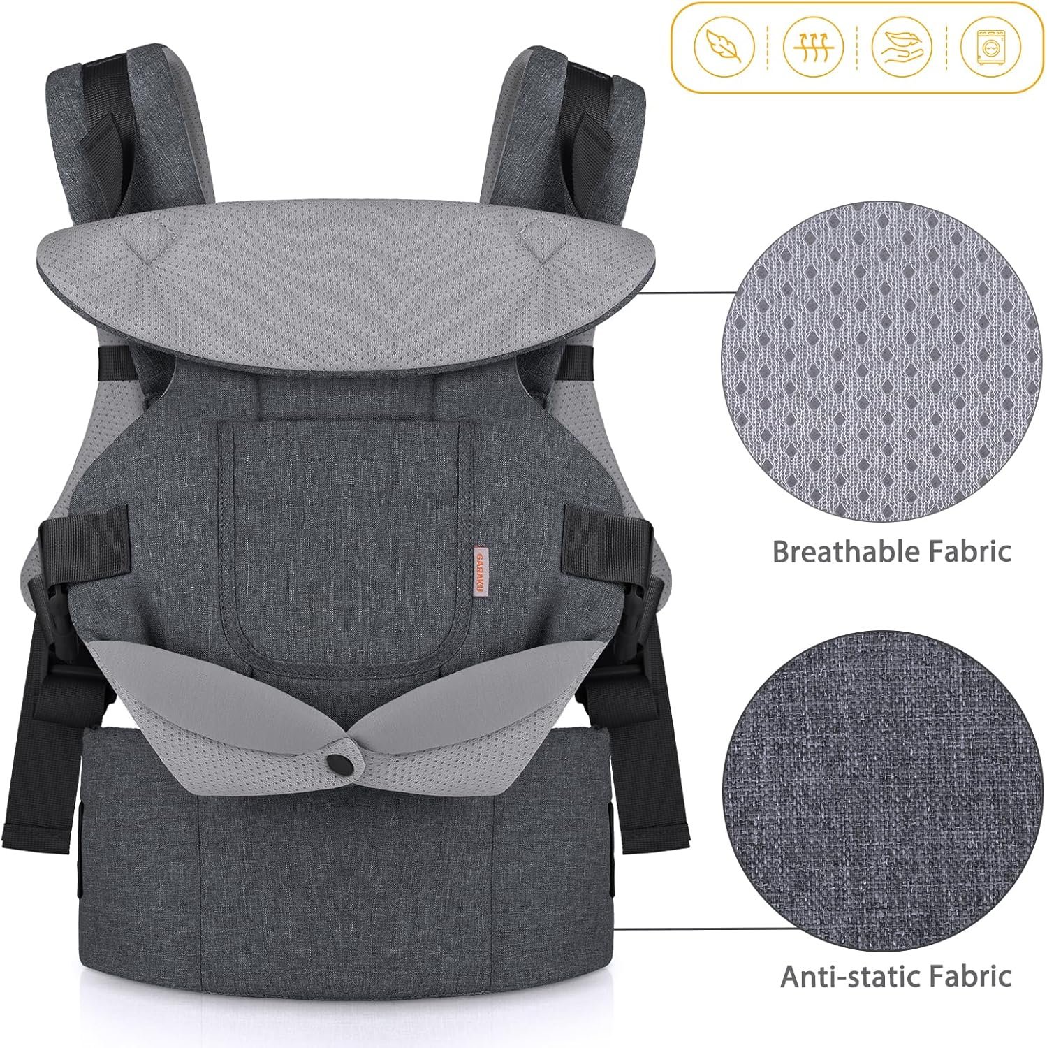 GAGAKU Porte-bébé pour bébés et tout-petits de 0 à 36 mois, Advanced 4-en-1 Porte bebe Facile à porter en position face à face vers l'avant et vers l'arrière pour enfants-Gris foncé – Image 3