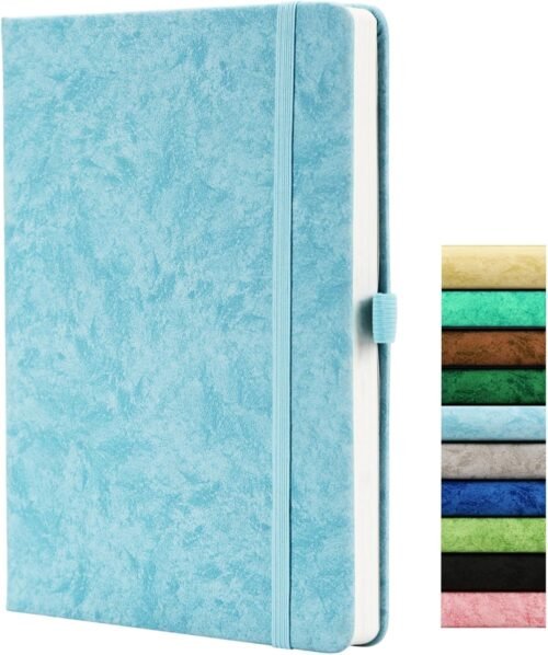 Beinushor Carnet en Pointillé A5, Journal en Pointillé avec Papier 120GSM, 164 Pages, Journal Pointillé avec Boucle pour Stylo, Poche Intérieure, Bande élastique, Bleu