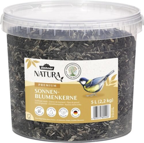 Dehner Natura Premium Nourriture pour Oiseaux Sauvages, graines de Tournesol Non décortiquées, en Seau, 5 kg