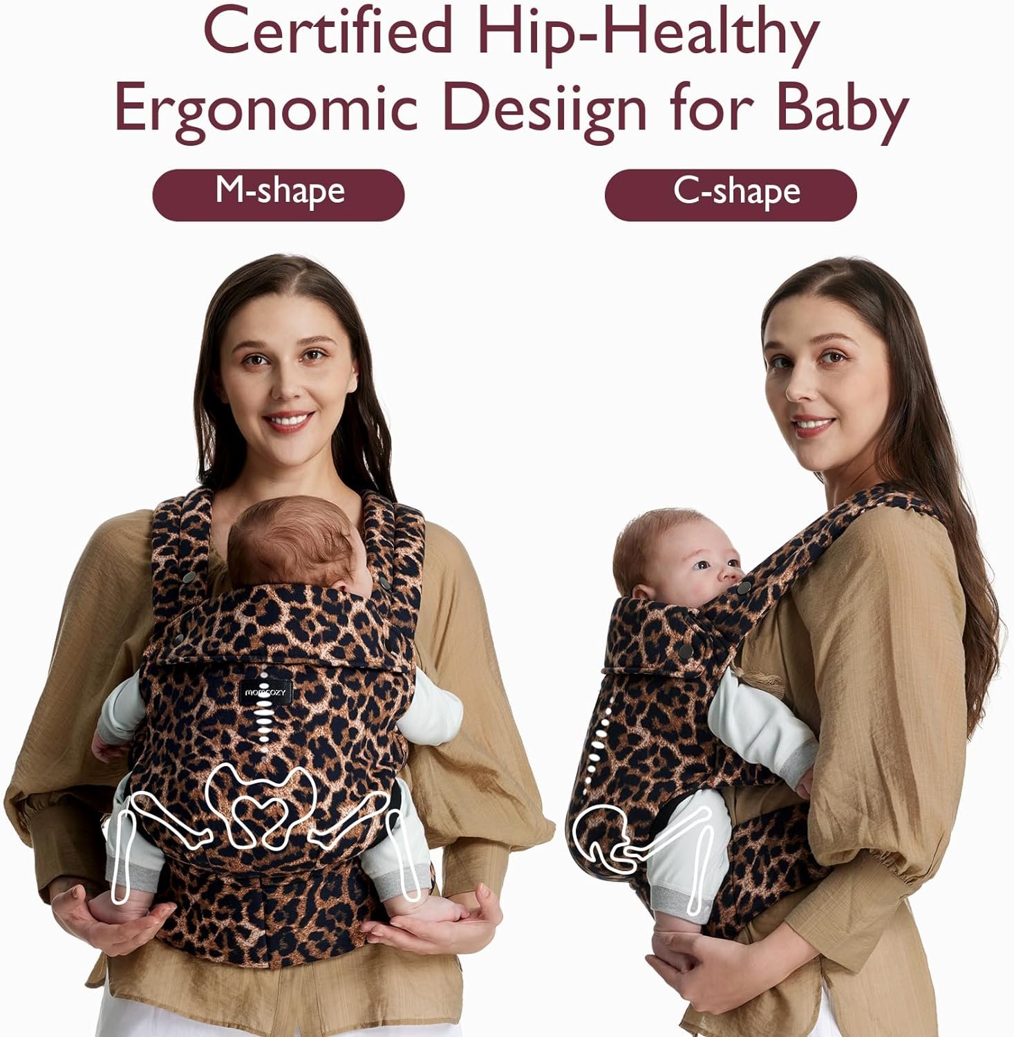 Porte-bébé Momcozy - Ergonomique, confortable et léger, adapté aux bébés de 3 à 20 kg, facile à enfiler, idéal pour une parentalité mains libres, Léopard – Image 3
