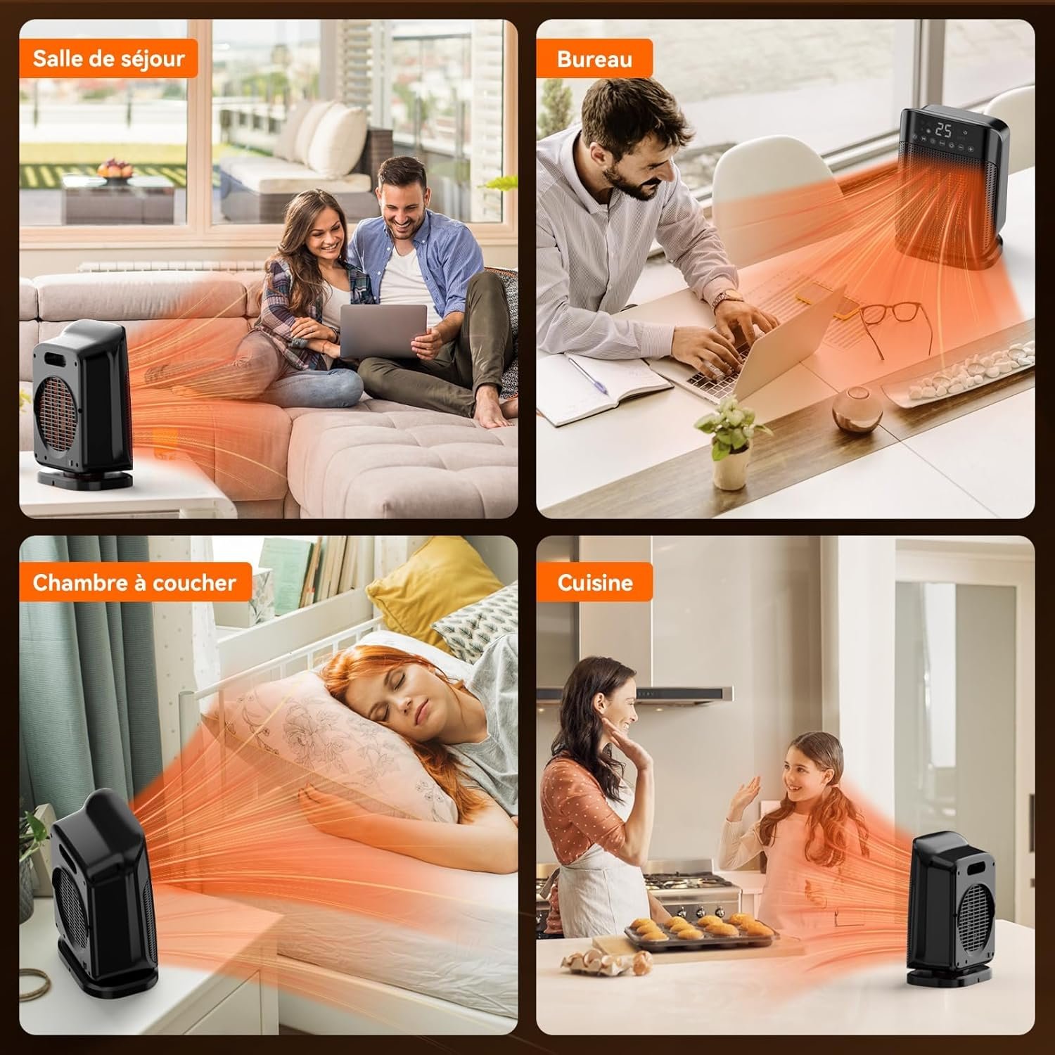 YASHE Chauffage d'appoint 1800W, Radiateur électrique en céramique PTC avec thermostat, minuterie 24h, télécommande, oscillant 75°, protection anti-surchauffe et anti-basculement, mode ECO – Image 7