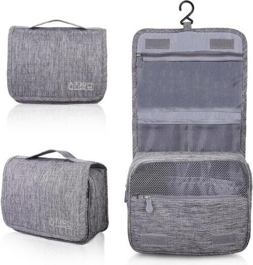 AiQInu Trousse de Toilette, Pliable Grande Trousse de Toilette Voyage pour Hommes et Femmes,Multifonction Imperméable Sac Cosmétique Organisateur de Voyage avec Crochets