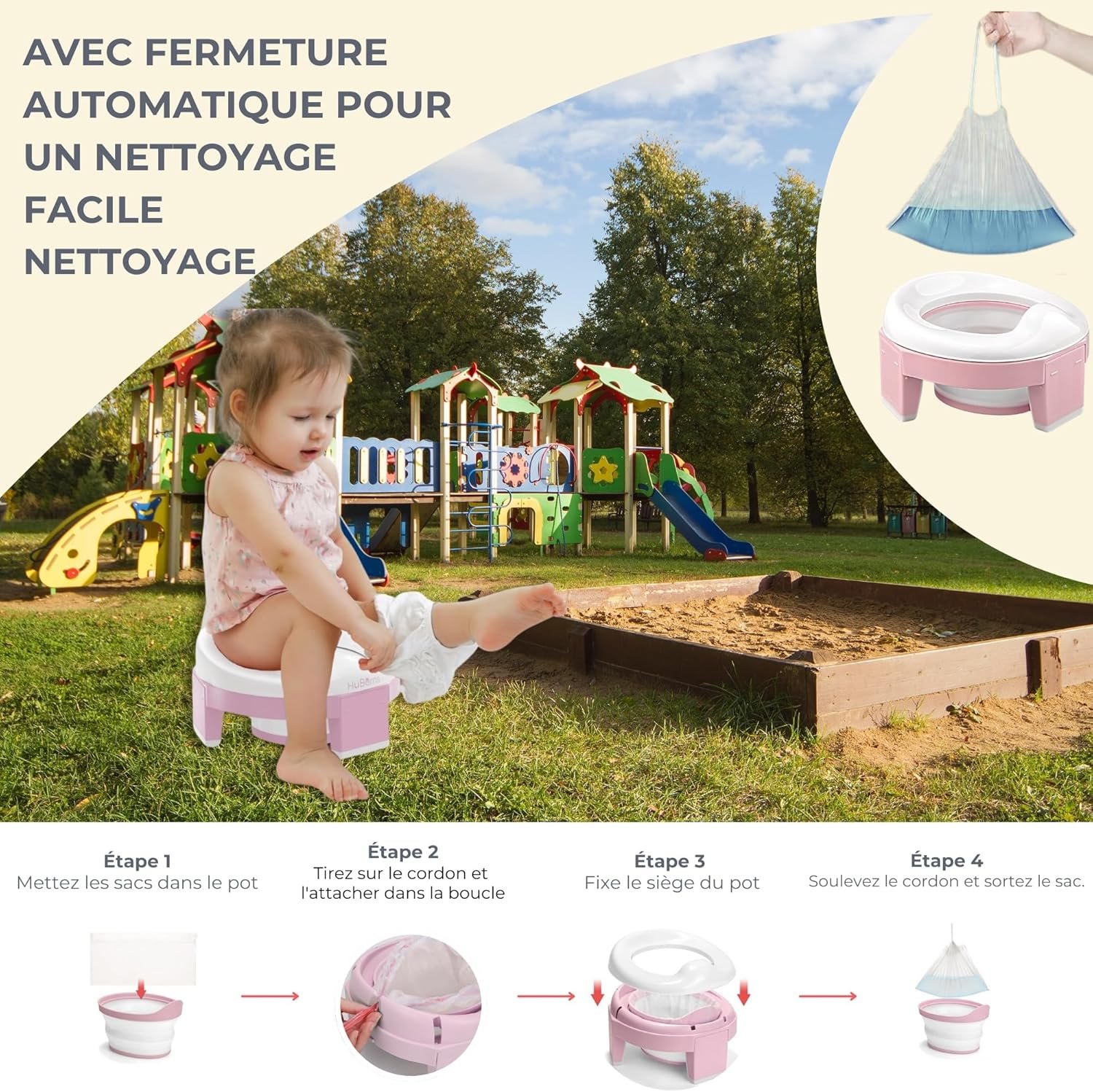 HuBorns - Pot Bebe Toilette Portable, Pot Pliable Enfant Voyage, Petit Pot Bébé Wc Facile à Transporter, Rehausseur Toilette Bebe pour l'Apprentissage des Toilettes – Image 5